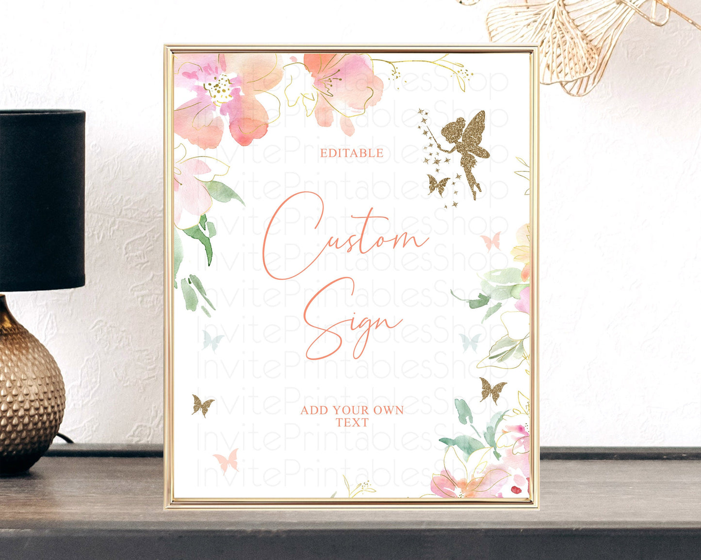 Fairy Sign Enchanted Garden Table Sign Décor Pastel Floral Butterfly Party Secret Garden Birthday Baptism Baby Shower Bridal Shower D10934