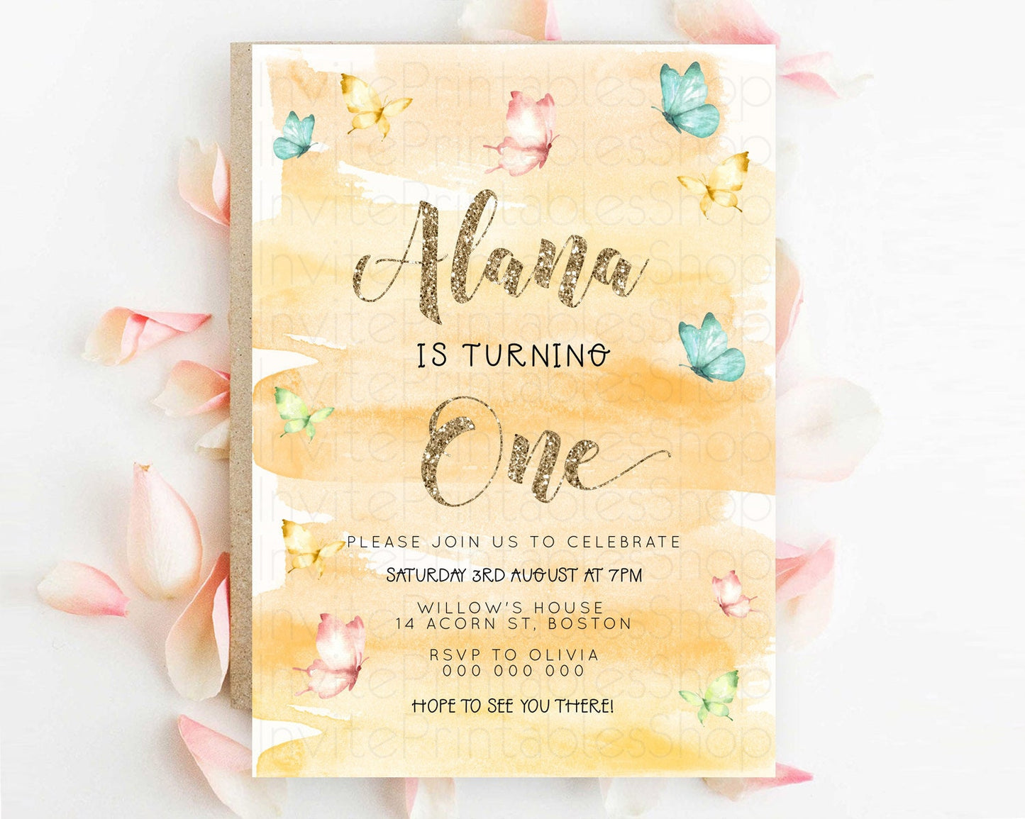 Pastel Butterfly Birthday Invitation Butterfly Birthday Invitation Colorful Splash Glitter Butterfly Garden 1st 2nd Birthday D23231