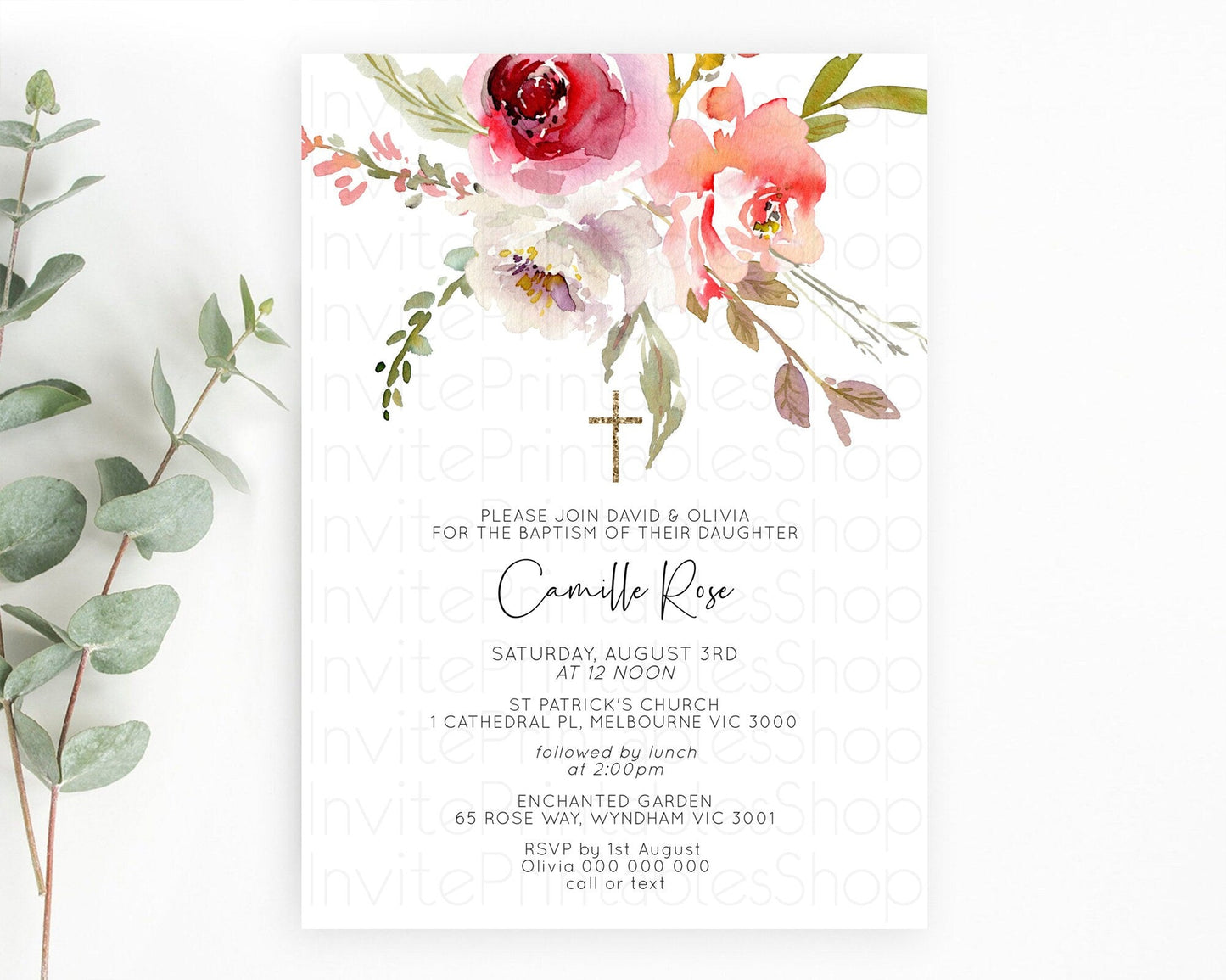 Secret Garden Baptism Invitation Wildflower Baptism Birthday Invite Pastel Flowers Christening Invite Enchanted Garden Boho Floral D10243
