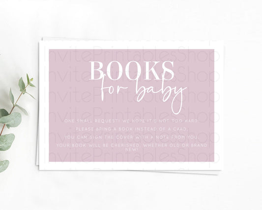 Pink Books For Baby Card Plain Pink Book Insert Minimalist Pastel Pink Book Card Pink Simple Baby Shower Book Poem Request D10940