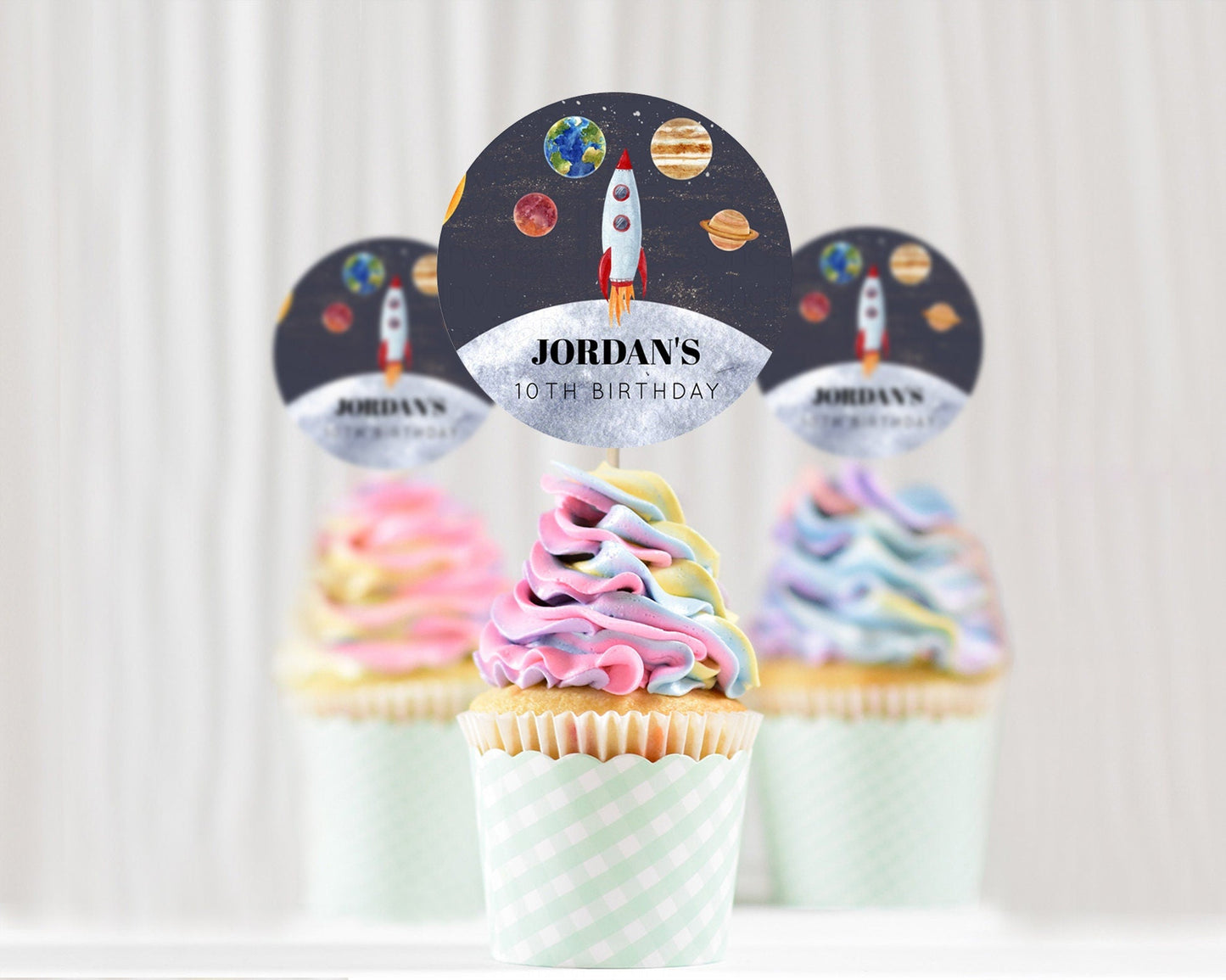 Space Cupcake Toppers Space Decor First Trip Around the Sun Decor Decor Sky Stars Planets Milkyway Solar System Cupcake Topper D10430