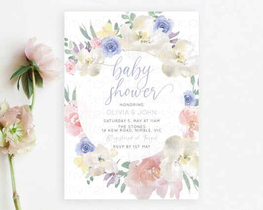 Editable Wildflower Baby Shower Invitation, Secret Garden with Pastel Flower
