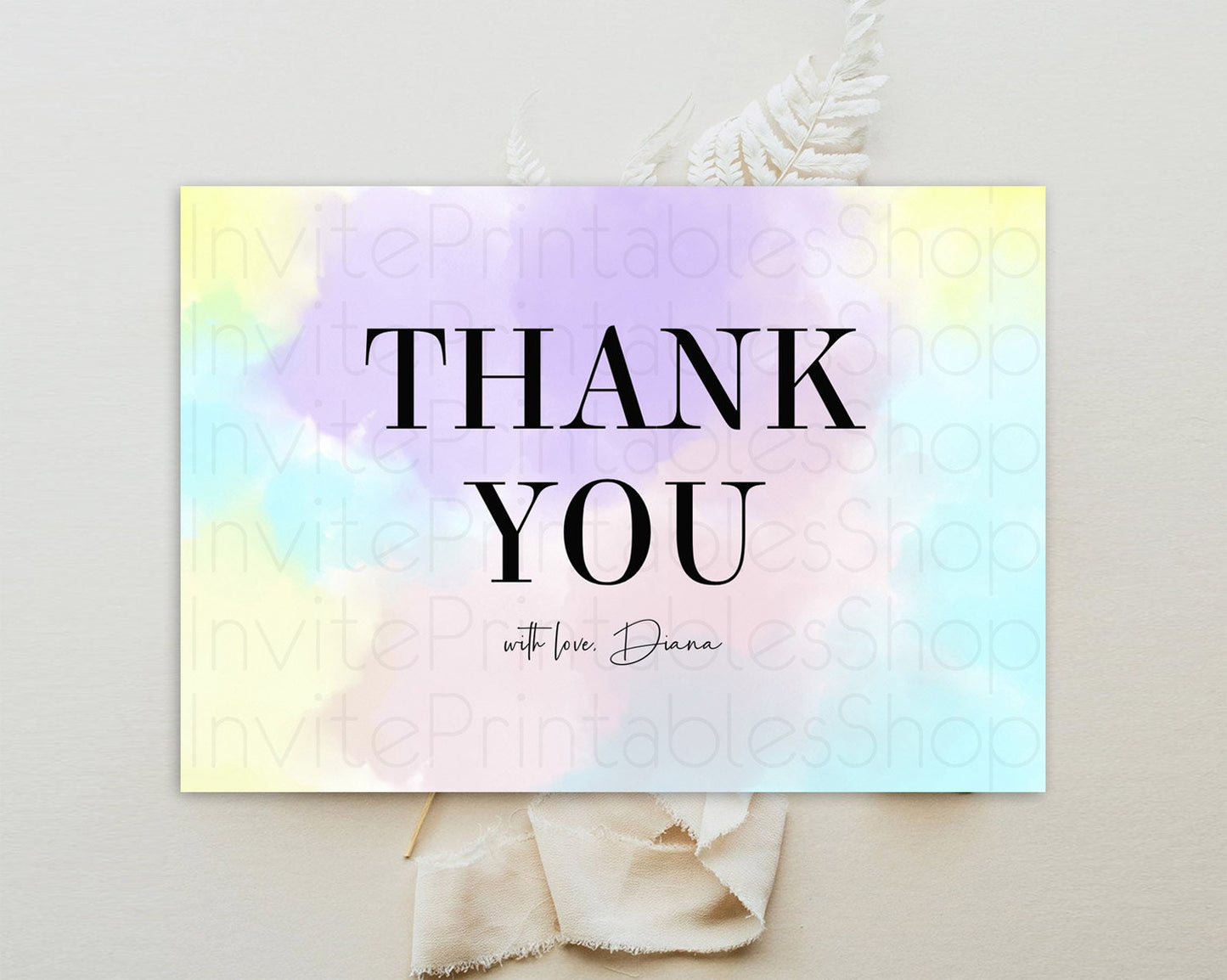 Pastel Thank You Rainbow Thank You Card Colorful Pastel Birthday Thank You Card Confetti Watercolor Pastel Teacher Thank You Cards D10617