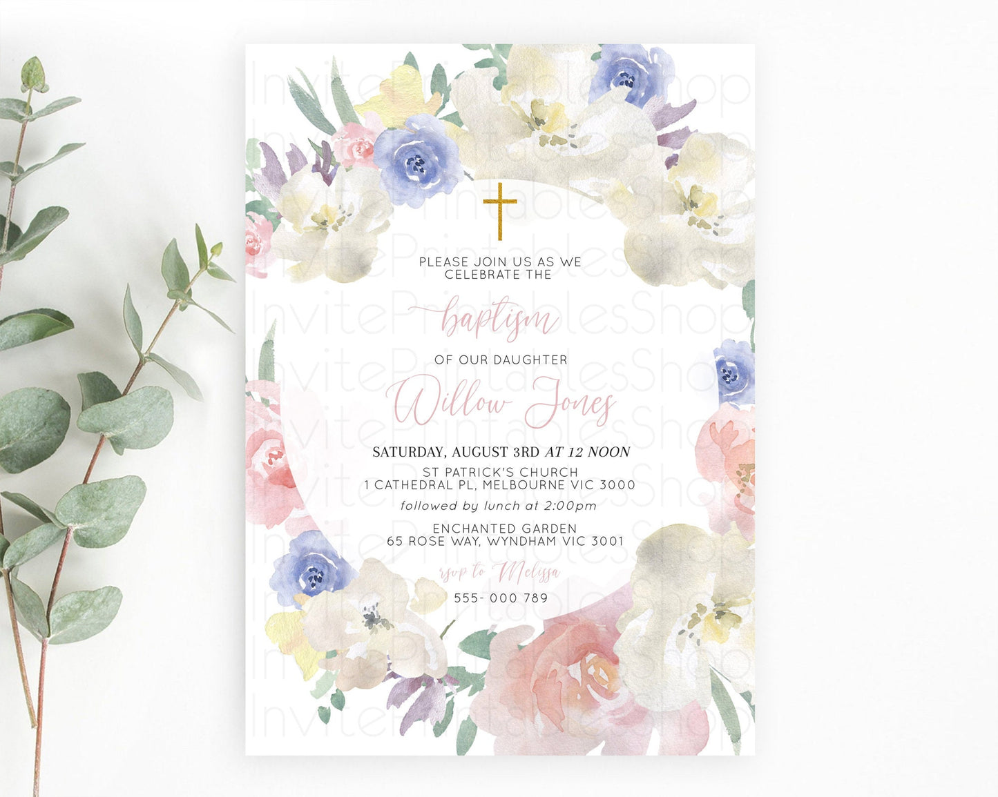 Secret Garden Baptism Invitation Wildflower Baptism Birthday Invite Pastel Flowers Christening Invite Enchanted Garden Boho Floral  D10841