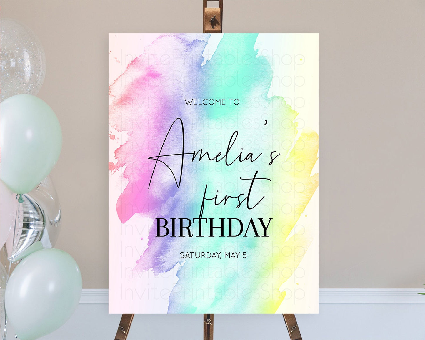 Pastel Welcome Sign Pastel Rainbow Welcome Sign Colorful Rainbow Confetti Watercolor Glitter Pastel First Birthday Welcome Sign D10231