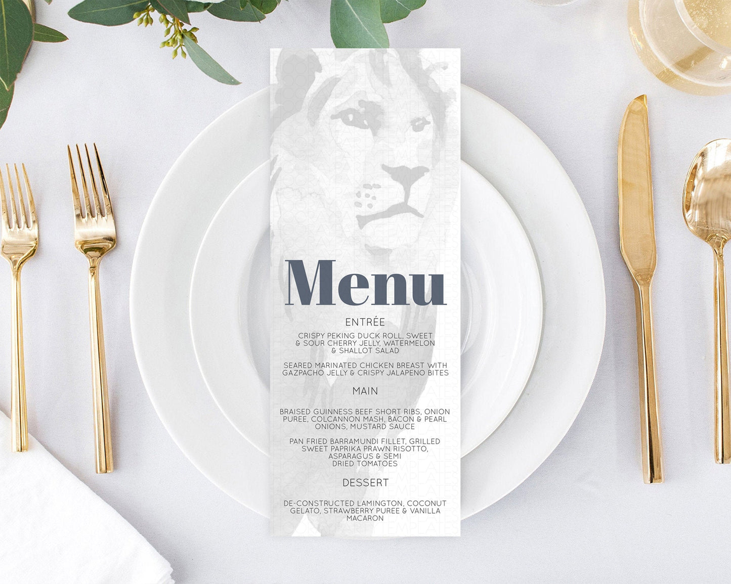 Lion Menu Lion Menu Template Lion Party Table Decor Safari Adventure Lion Menu Dried Palm Fern Lion Dinner Dessert Party Food Menu D10299