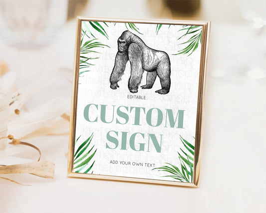 Editable Gorilla Table Sign Decor Gorilla Party Sign Template Safari Adventu