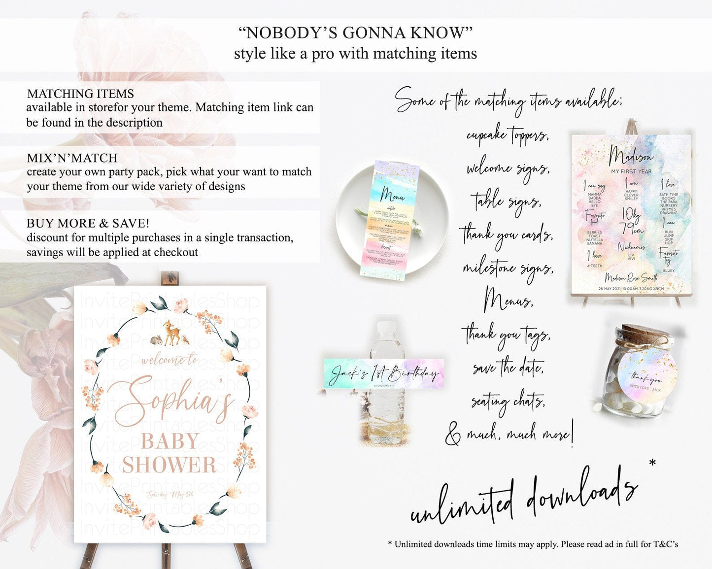 Fawn Baby Shower Welcome Sign Deer Welcome Board Floral Deer Welcome Poster Enchanted Forest Butterfly Pastel Floral Welcome Sign D10241