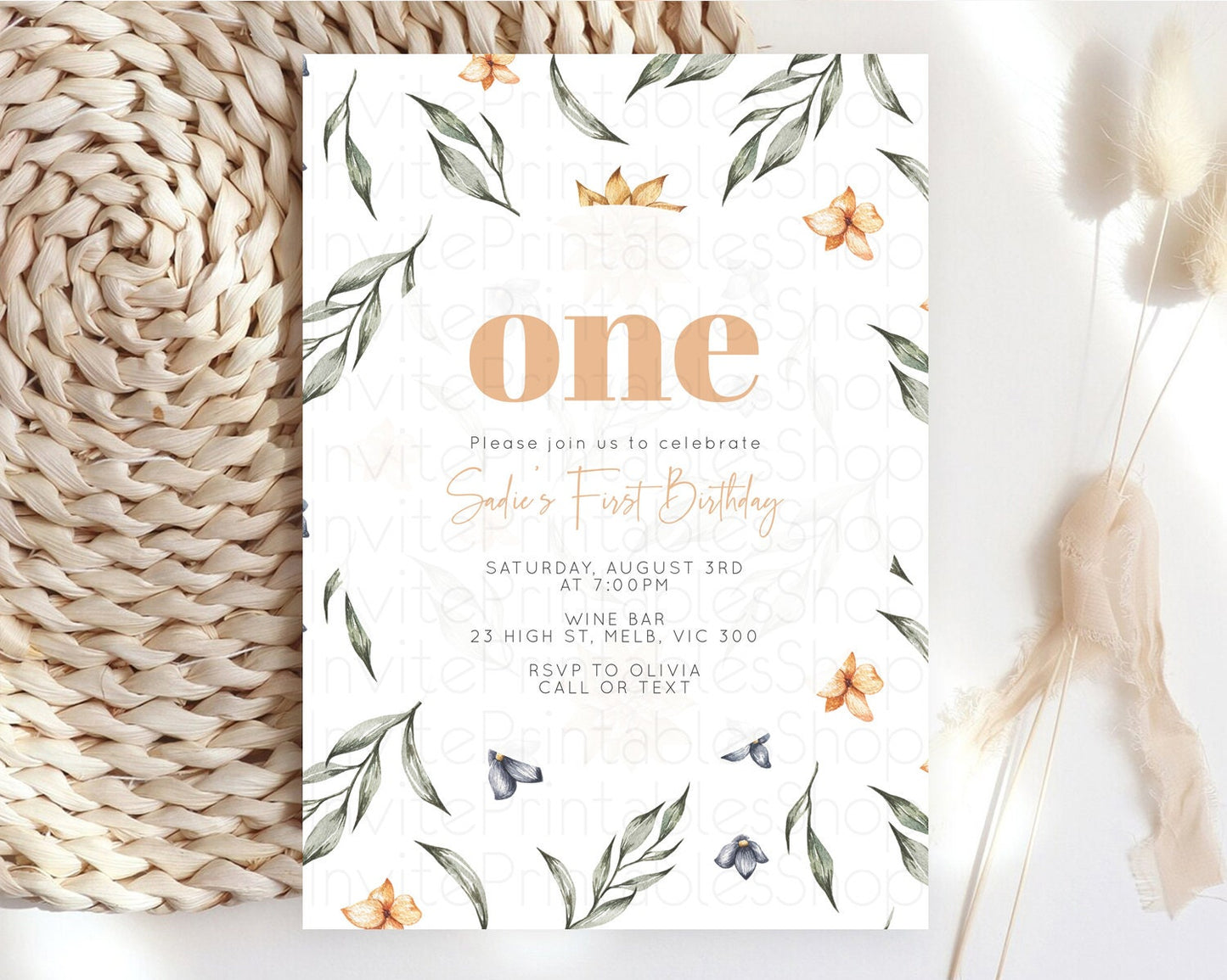 Leafy Birthday Invitation Leafy Invitation Simple Greenery Invitation Eucalyptus Fern Spray Leaves Minimal Green Leaf Watercolour D10544