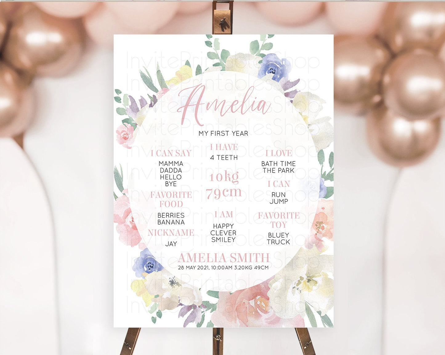 Secret Garden Milestone Board Wildflower First Birthday Milestone Poster Pastel Flowers Milestone Boho Wildflower 1st Birthday Sign D10841