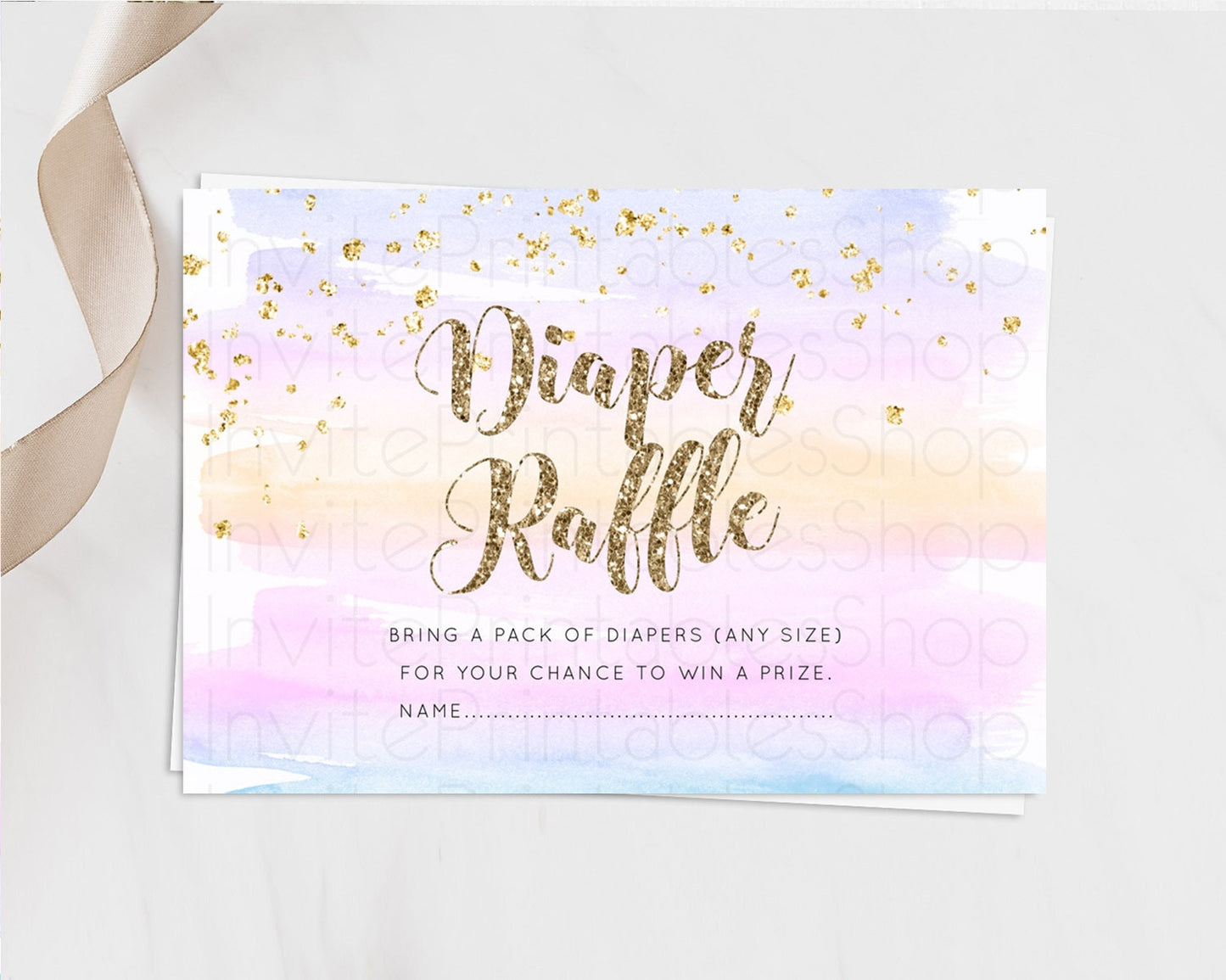 Pastel Diaper Raffle Card Pastel Rainbow Diaper Raffle Insert Colorful Ombre Watercolor Diaper Ticket Confetti Glitter Raffle Game D10595