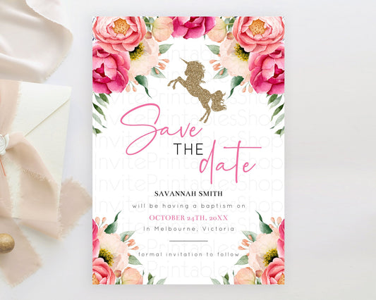Editable Unicorn Rainbow Save The Date Template Pastel Unicorn Party Magical