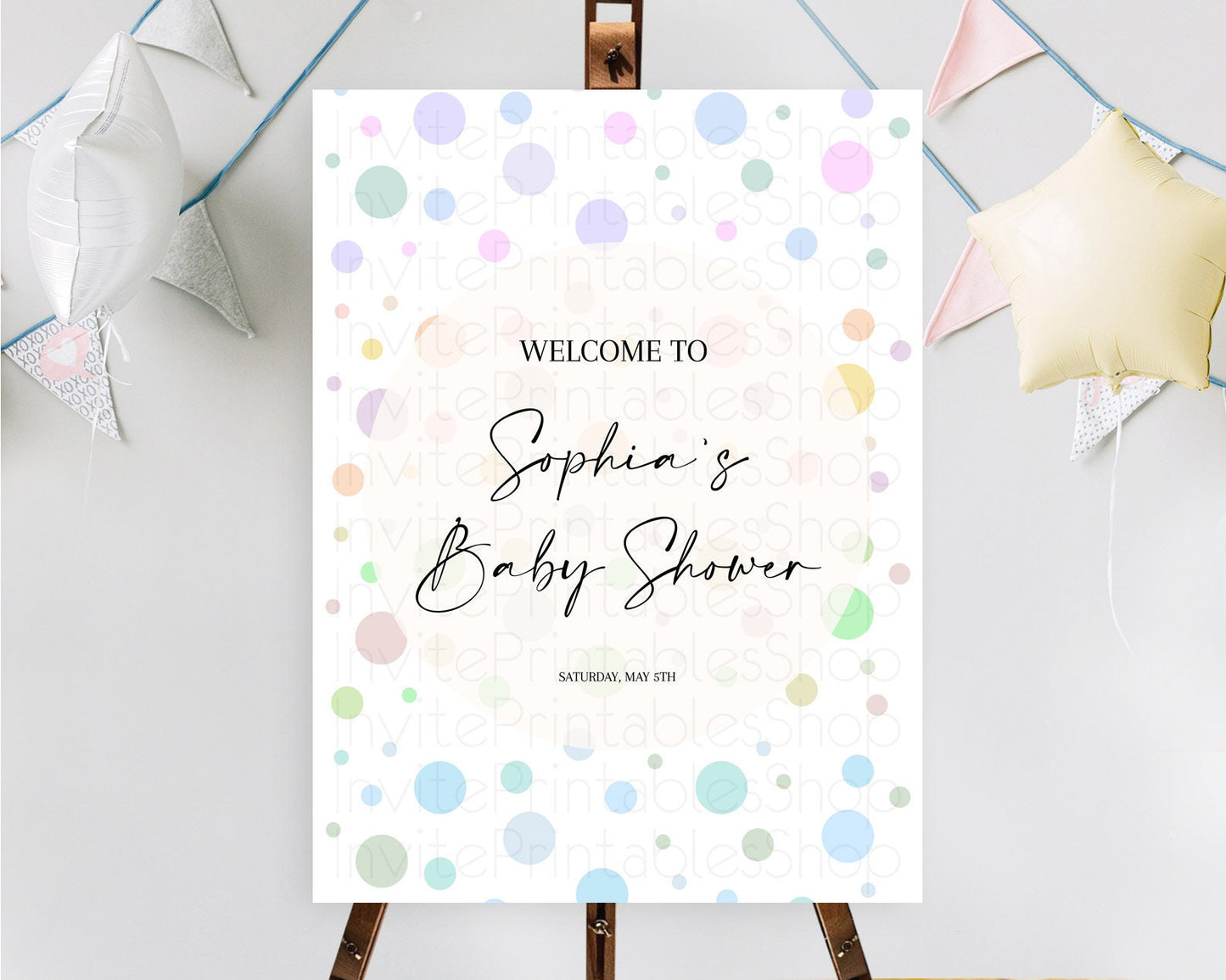Editable Rainbow Baby Shower Welcome Sign Pastel Welcome Board Pastel Rainbo