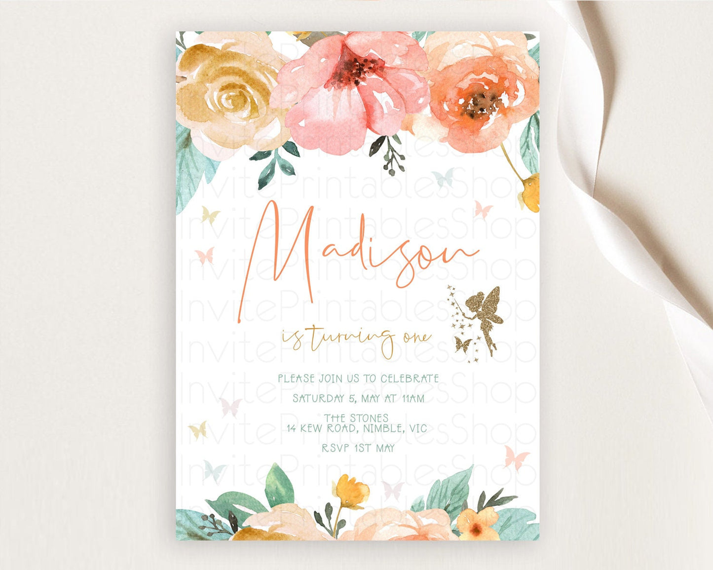 Fairy Birthday Invitation Fairy Invites Fairy Tea Party Fairy Garden Birthday Secret Garden Enchanted Garden Pastel Floral Butterfly D10346