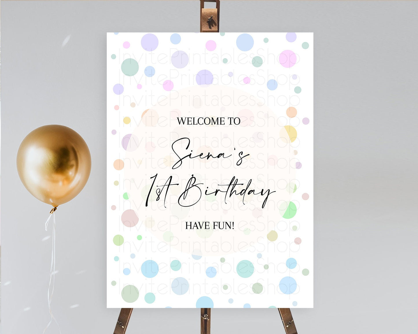 Rainbow Welcome Sign Pastel Welcome Board Pastel Rainbow Confetti Welcome Sign Colorful Bubbles Pastel First Birthday Welcome Sign D10135