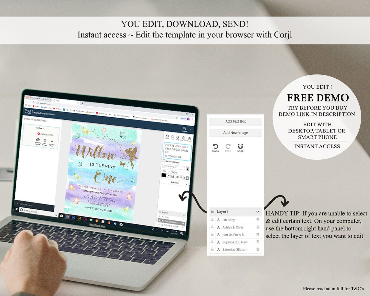 Pastel Fairy Birthday Invitation Pastel Butterflies Fairy Birthday Invitation Rainbow Ombre Watercolor 1st 2nd Birthday Invitation D23317