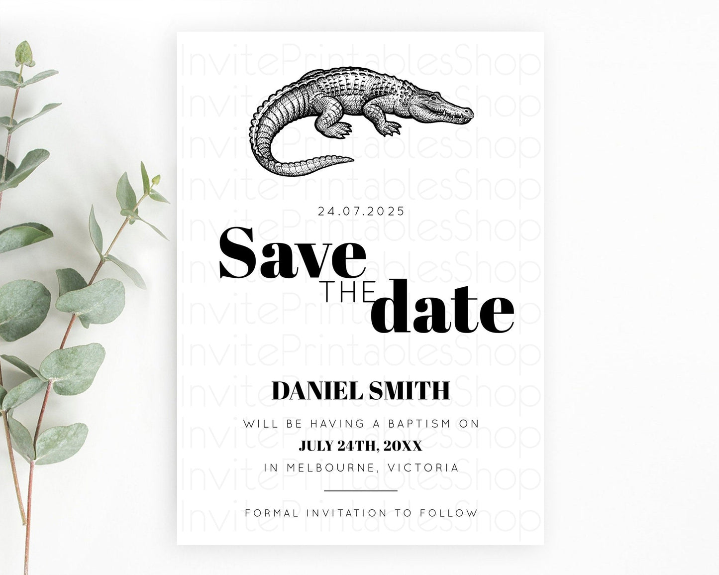 Croc Gator Save The Date Template Croc Gator Party Save The Date Safari Adventure Croc Gator Minimal Theme 1st Birthday Baptism D10286