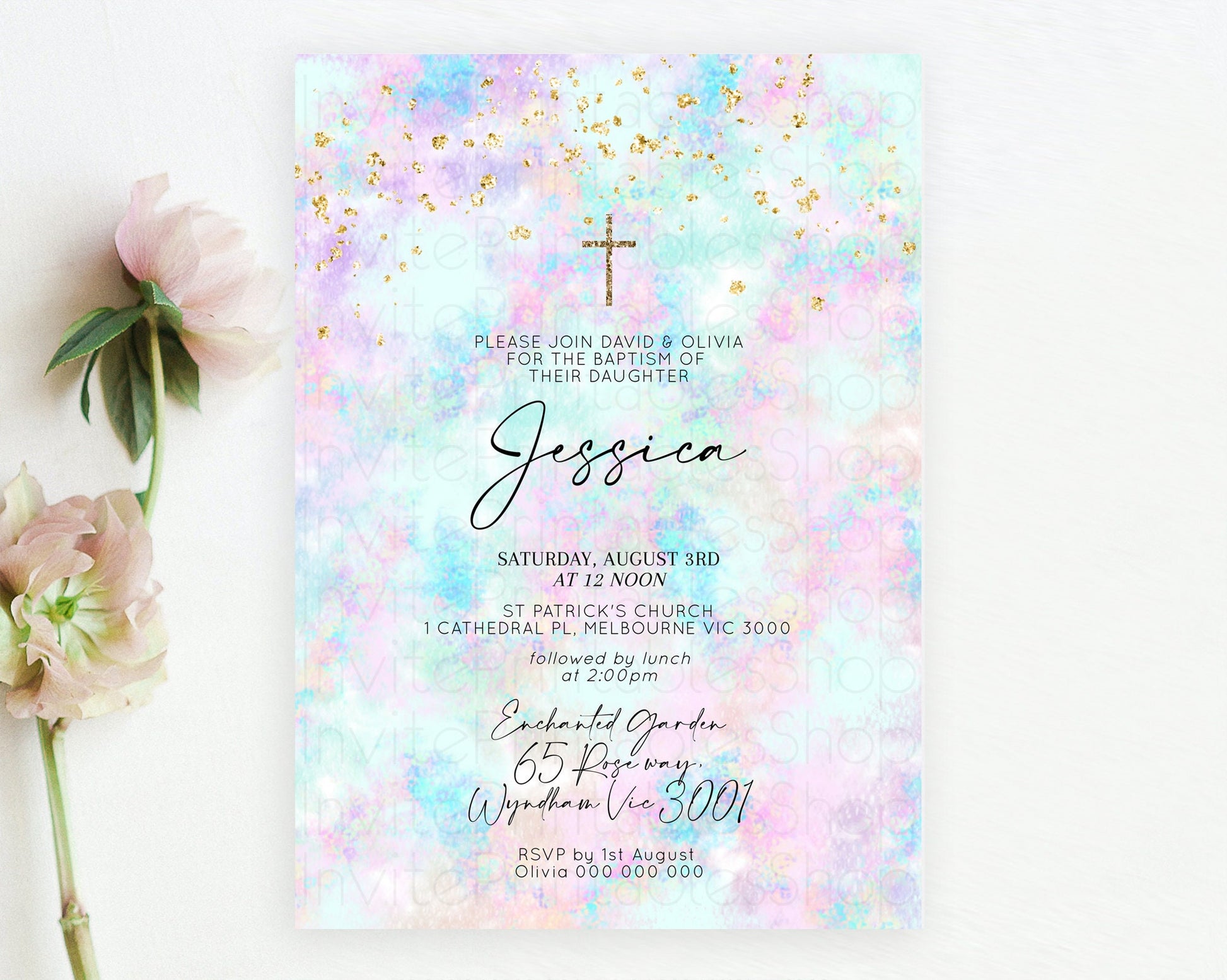 Editable Pastel Baptism Invitation Pastel Colors Watercolor Baptism 1st Birt