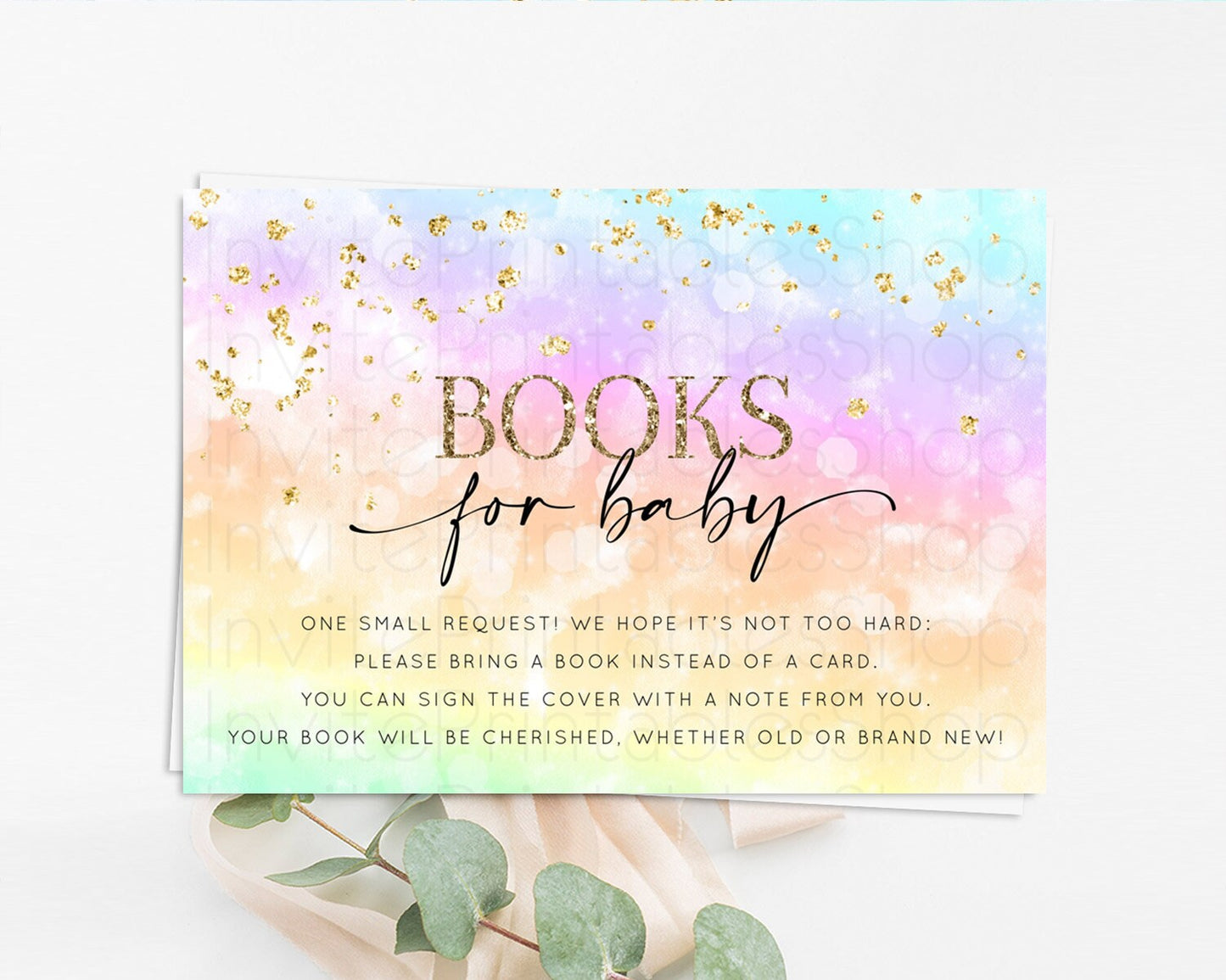 Pastel Books For Baby Card Pastel Rainbow Book Insert Colorful Ombre Watercolor Book Card Confetti Glitter Baby Book Poem Request D10647