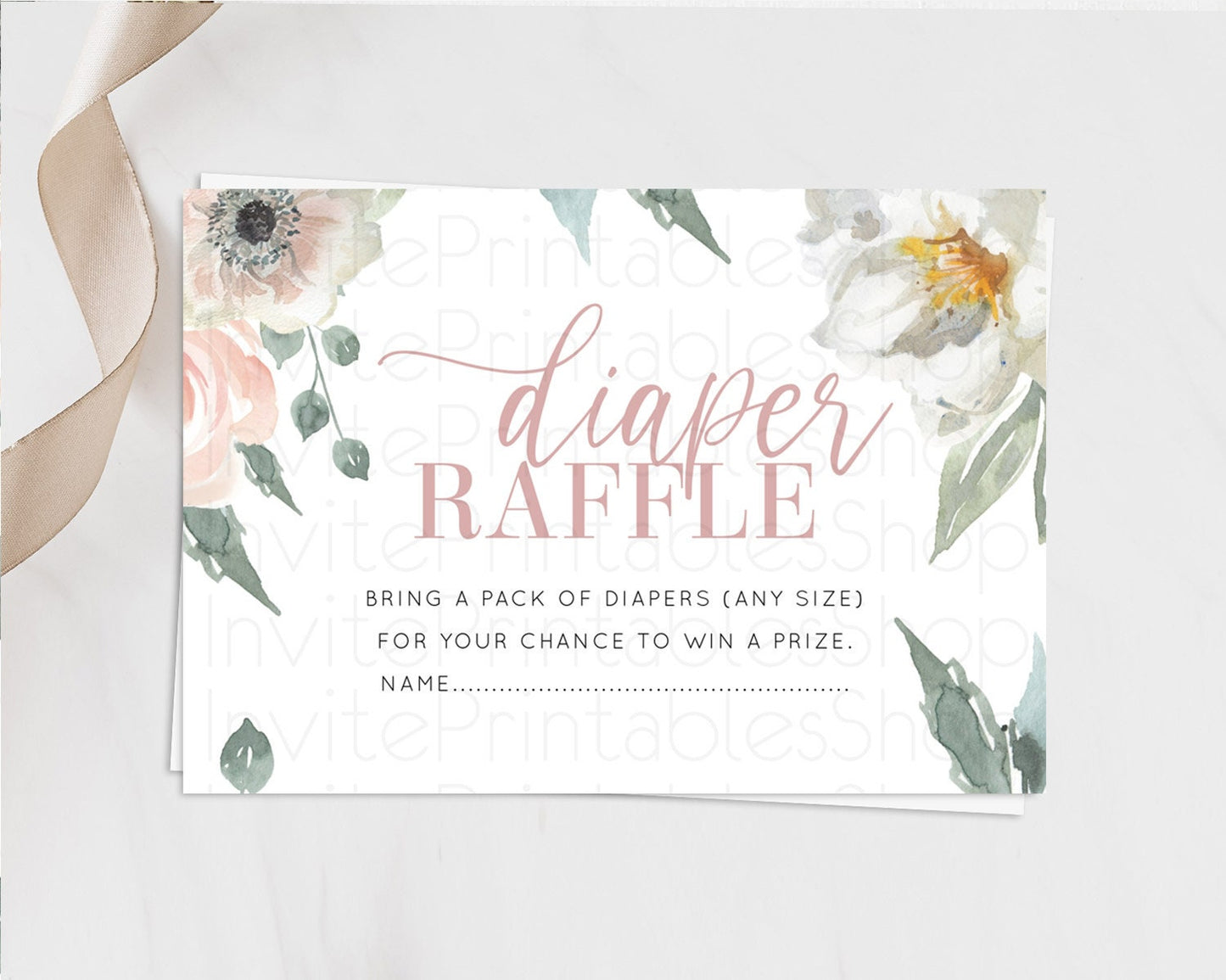 Secret Garden Diaper Raffle Card Boho Wildflower Diaper Raffle Insert Pastel Flower Garden Baby Shower Card Flower Raffle Game D10121