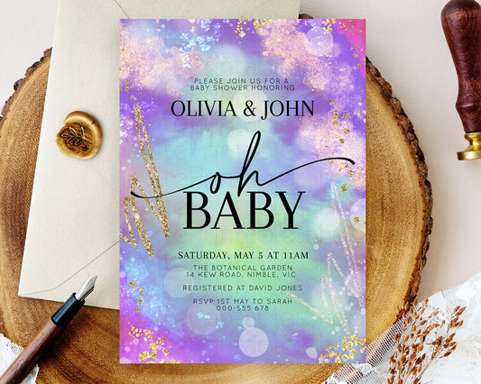 Rainbow Baby Shower Invitation Pastel Rainbow Baby Invitation Pastel Watercolor Invitation Colorful Ombre Sprinkle Shower D10680