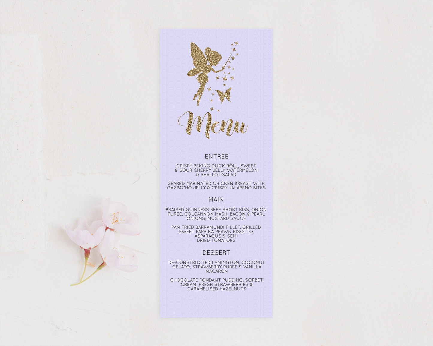 Fairy Menu Fairy Menu Template Enchanted Garden Pastel Floral Butterfly Table Decor Fairy Secret Garden Dinner Dessert Food Menu D10389