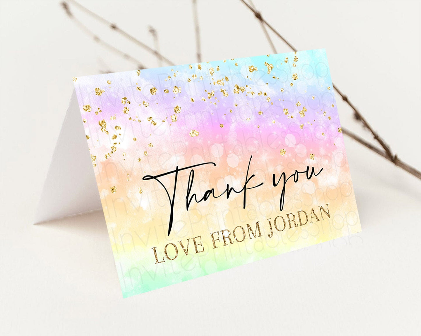 Editable Pastel Thank You Rainbow Thank You Card Colorful Pastel Birthday Th