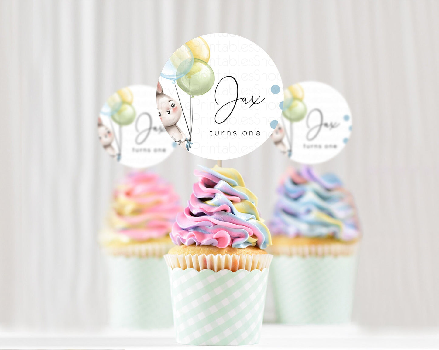 Bunny Cupcake Toppers Pastel Bunny Cupcake Toppers Bunny Balloon Cupcake Pastel Confetti Balloon Bunny Cupcake Topper First Birthday D10783