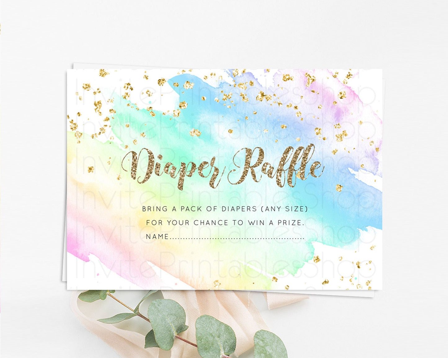 Pastel Diaper Raffle Card Pastel Rainbow Diaper Raffle Insert Colorful Ombre Watercolor Diaper Ticket Confetti Glitter Raffle Game D10637