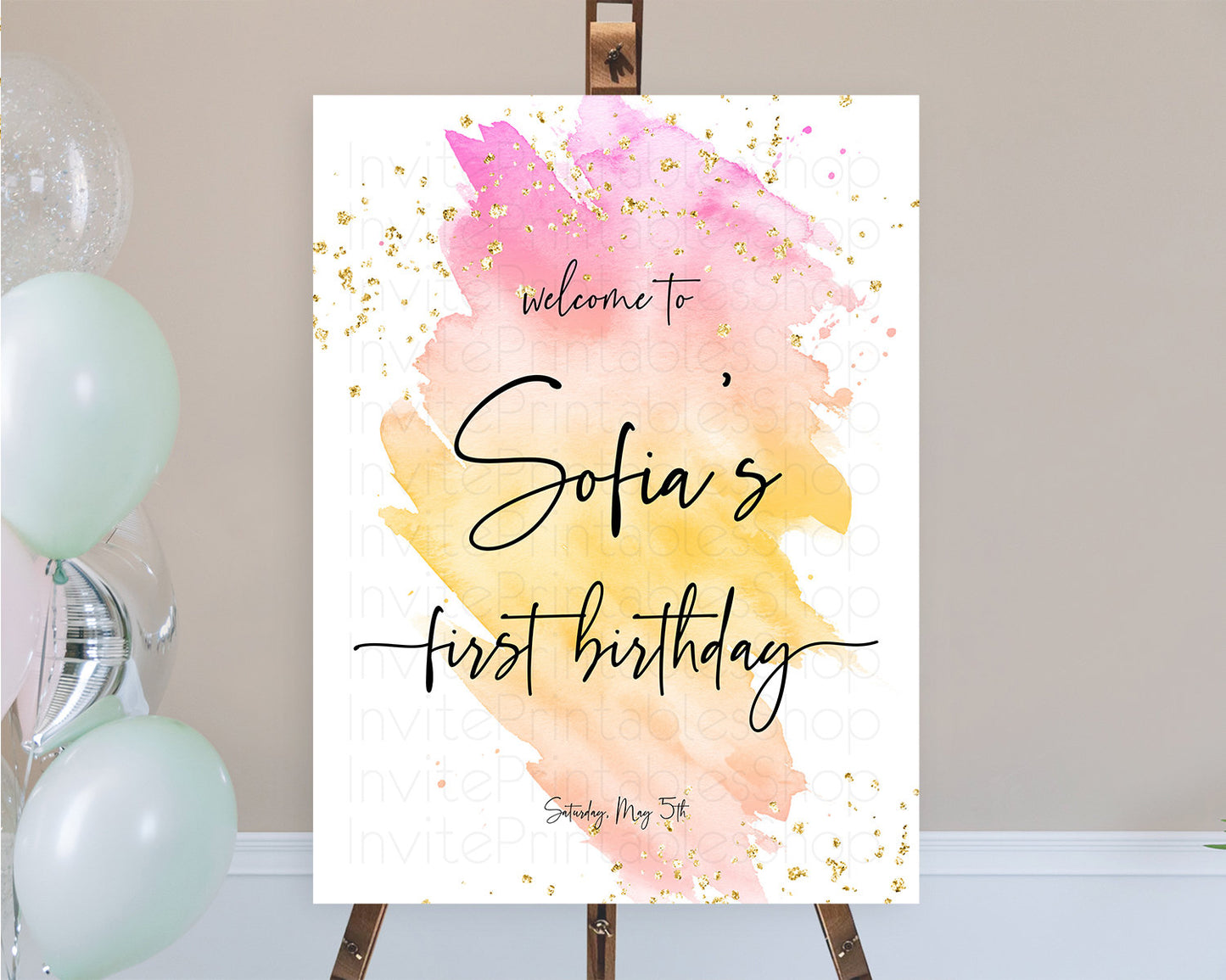 Pastel Welcome Sign Pastel Rainbow Welcome Sign Colorful Rainbow Confetti Watercolor Glitter Pastel First Birthday Welcome Sign D10527