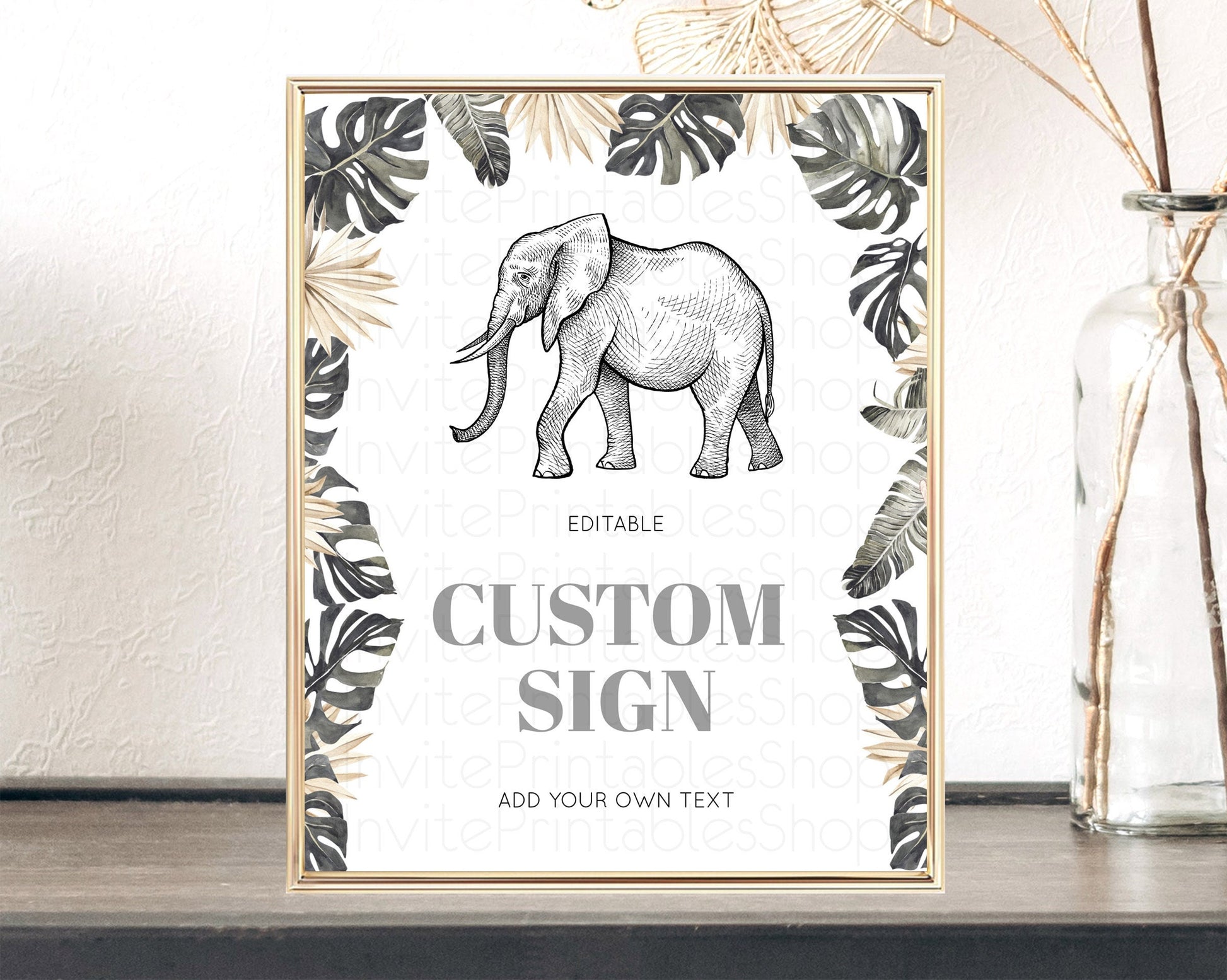 Editable Elephant Sign Elephant Safari Adventure Party Table Sign Decor Drie