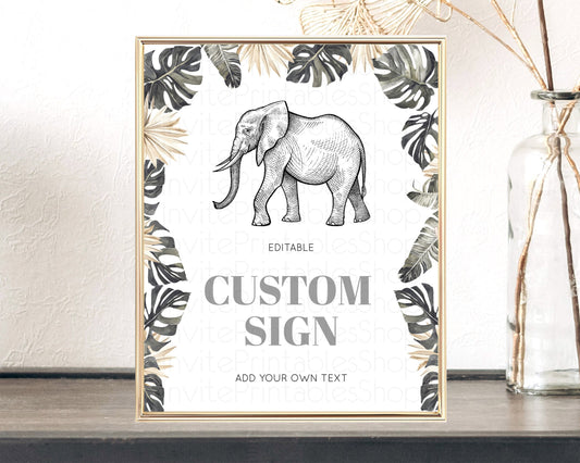 Editable Elephant Sign Elephant Safari Adventure Party Table Sign Decor Drie