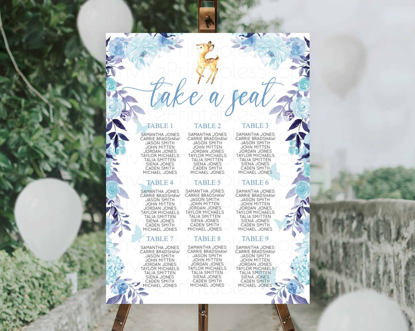 Fawn Seating Chart Deer Seating Chart Enchanted Forest Party Butterfly Pastel Flowers Whimsical Seating Chart Woodland Seating Sign D10917