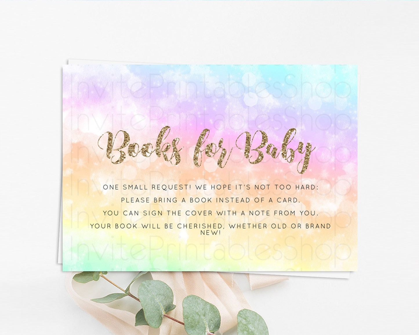 Pastel Books For Baby Card Pastel Rainbow Book Insert Colorful Ombre Watercolor Book Card Confetti Glitter Baby Book Poem Request D10648