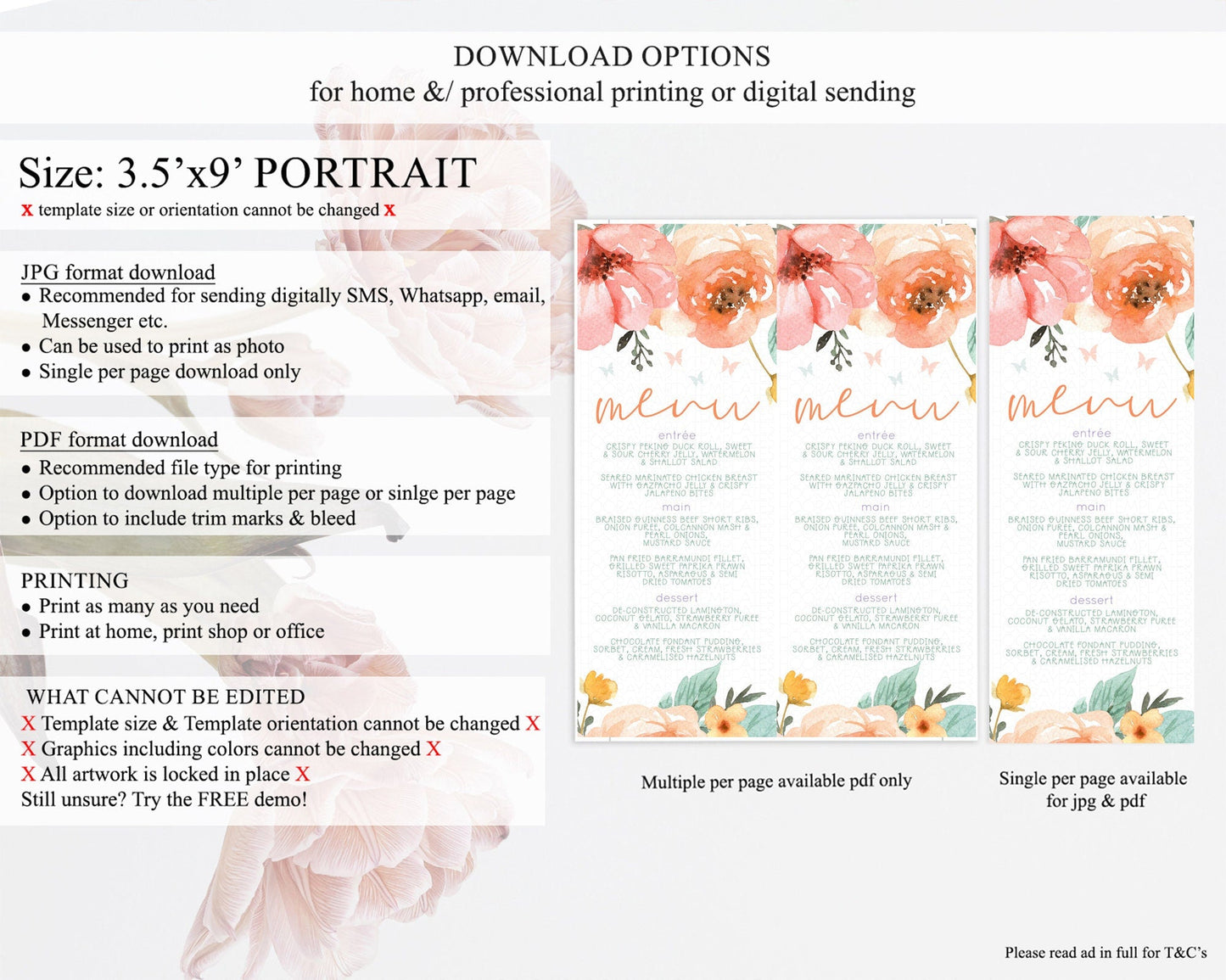 Secret Garden Menu Wildflower Menu Template Pastel Flower Garden Table Decor Boho Floral Dinner Dessert Floral Party Food Menu D10347