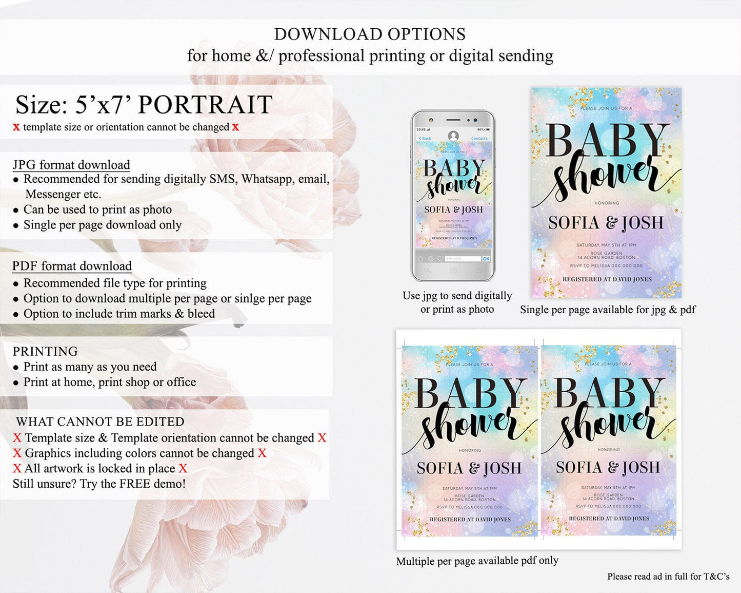 Pastel Baby Shower Invitation Rainbow Baby Shower Invitation Colorful Pastel Watercolor Invitation Gold Glitter Sprinkles Ombre D10677