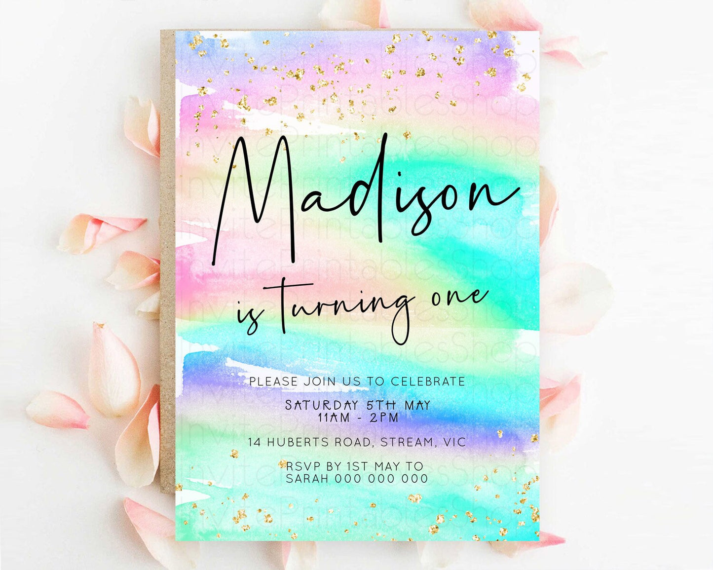 Editable Pastel Birthday Invitation Ombre Watercolor Birthday Invitation Gli