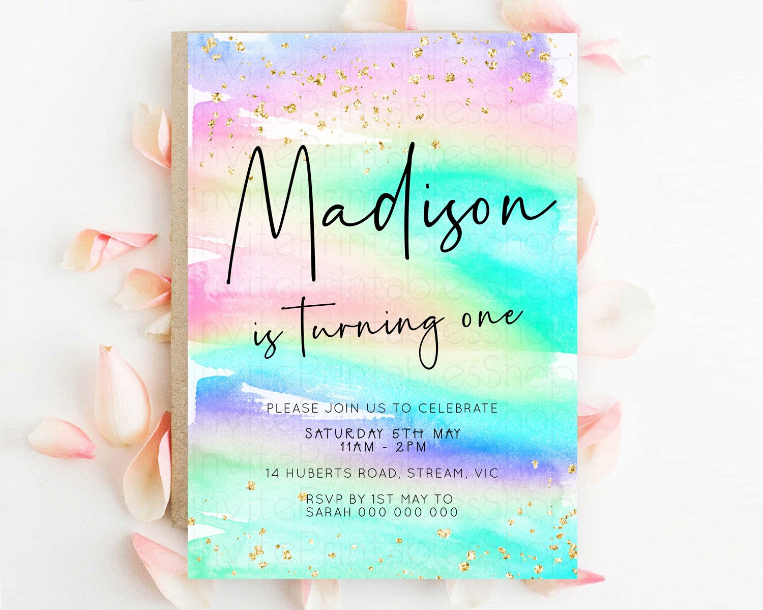 Editable Pastel Birthday Invitation Ombre Watercolor Birthday Invitation Gli