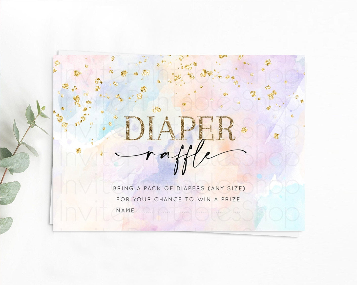 Pastel Diaper Raffle Card Pastel Rainbow Diaper Raffle Insert Colorful Ombre Watercolor Diaper Ticket Confetti Glitter Raffle Game D10605