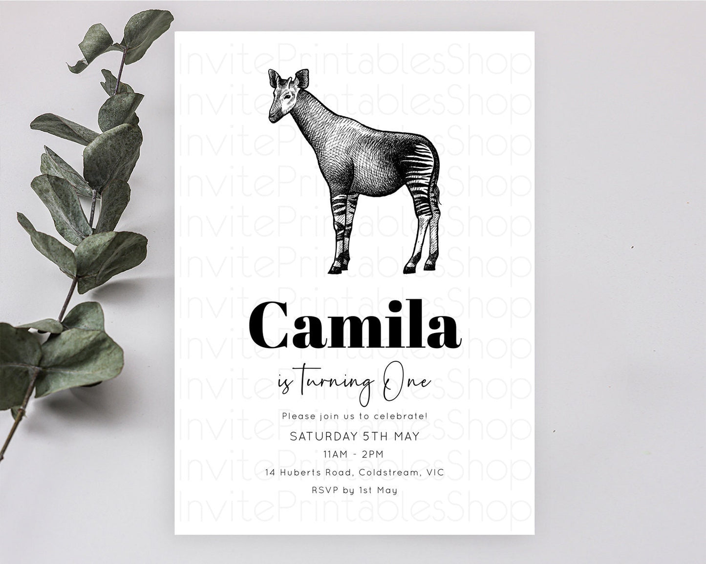 Okapi Birthday Invitation Okapi Invitation Okapi Birthday Okapi Safari Adventure Invite Okapi Palm Leaf Invite Zoo Party D10283