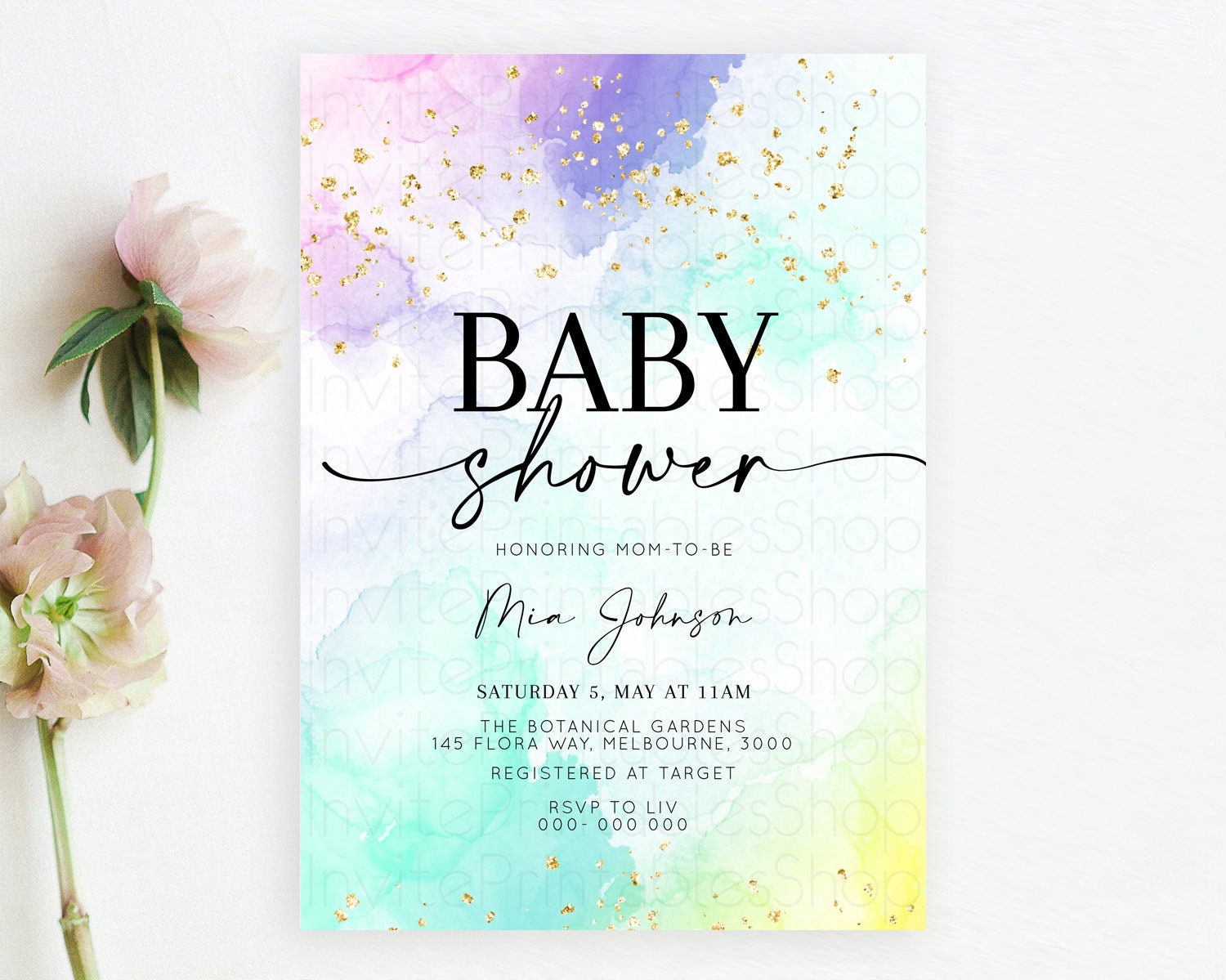 Editable Pastel Baby Shower Invitation Rainbow Baby Shower Invitation Colorf