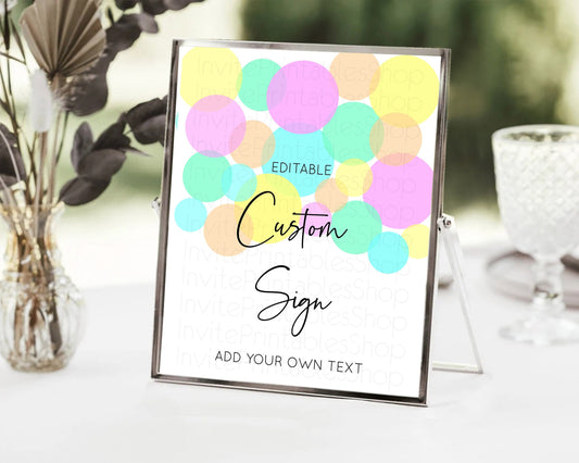 Editable Pastel Confetti Sign Colorful Sprinkles Table Sign Decor Rainbow Pa