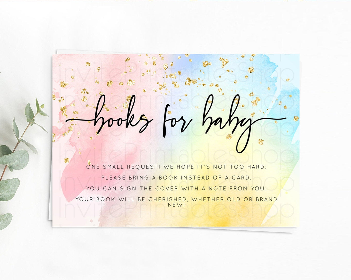 Pastel Books For Baby Card Pastel Rainbow Book Insert Colorful Ombre Watercolor Book Card Confetti Glitter Baby Book Poem Request D10557