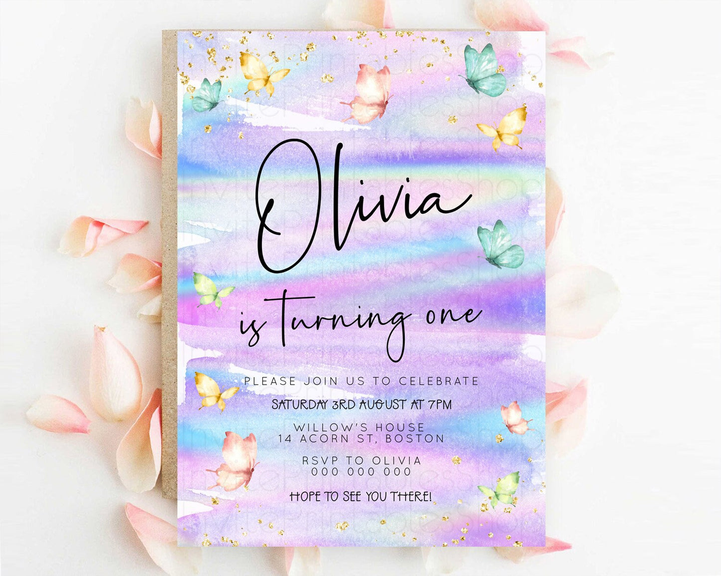 Pastel Butterfly Birthday Invitation Butterfly Birthday Invitation Whimsical Butterfly Enchanted Garden 1st 2nd Birthday Invitation D23168
