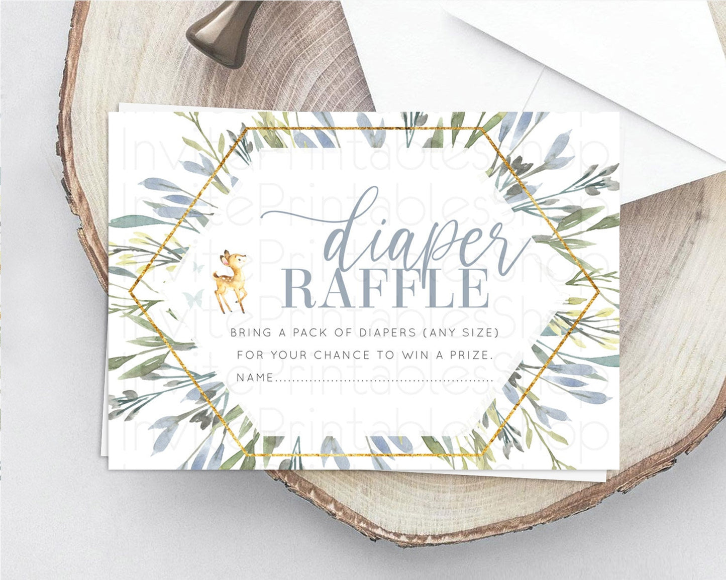 Fawn Diaper Raffle Card Deer Diaper Insert Floral Deer Diaper Ticket Enchanted Forest Butterfly Pastel Baby Shower Raffle Game D10400