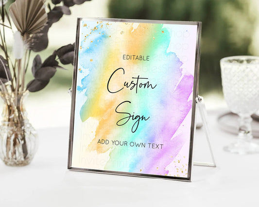 Editable Pastel Sign Ombre Table Sign Decor Pastel Ombre Rainbow Watercolor