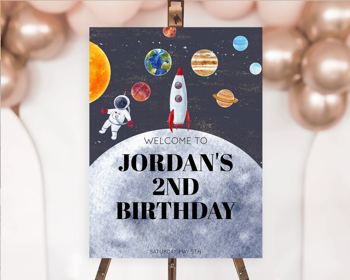 Space Birthday Welcome Sign Space Welcome Board First Trip Around the Sun Welcome Poster Planets Solar System ONE year Birthday Sign D10430