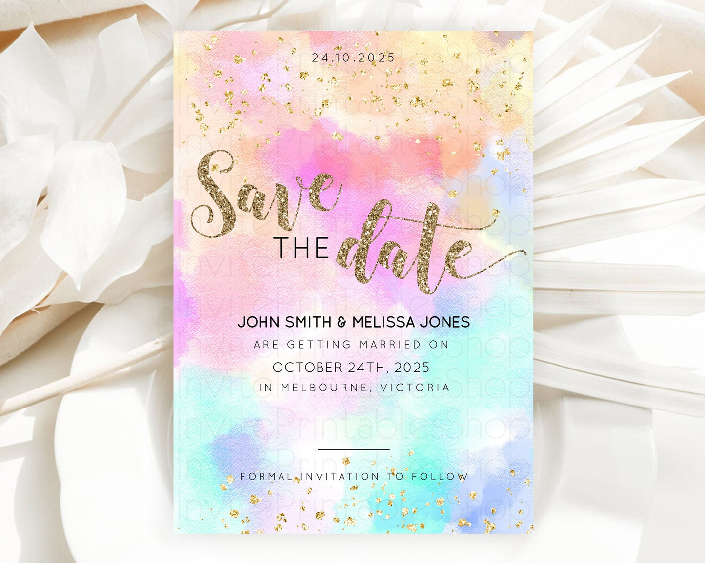 Pastel Save The Date Template Pastel Ombre Rainbow Watercolor Colorful Party For Birthday Baptism Baby Shower Wedding Bridal Shower D10669