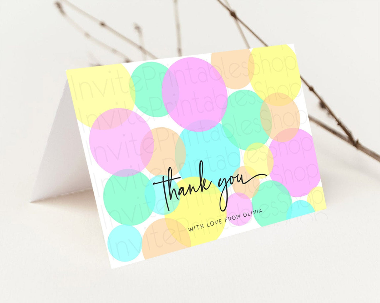 Editable Rainbow Thank You Pastel Thank You Card Pastel Rainbow Birthday Tha