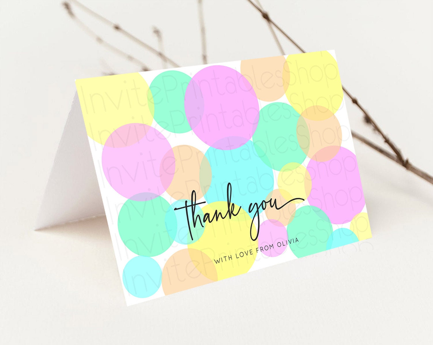 Editable Rainbow Thank You Pastel Thank You Card Pastel Rainbow Birthday Tha
